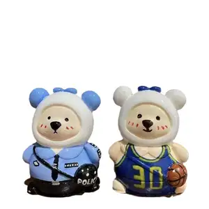 Ransel beruang Mini 3D, mainan grafiti buatan tangan dekorasi badan putih ukuran kecil mewarnai boneka plester