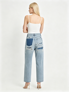 Jean en denim taille haute extensible coupe large pour femme grande taille – Vente directe usine, livraison rapide, faible MOQ 2026 - Product Image 1