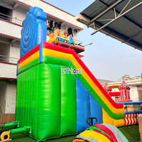 Structure gonflable de jeu pour enfants, thème Carnaval Cirque, avec 2 toboggans et Grande Roue, en PVC robuste, pour location commerciale