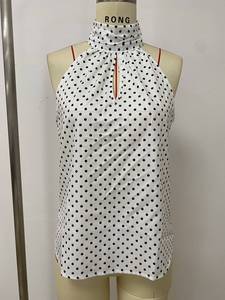 ZHEZHE Top da <span class=keywords><strong>Donna</strong></span> alla Moda con Stampa a Pois, Sexy e Comodo, con Colletto Arricciato - Product Image 3
