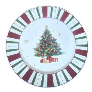 Assiettes en plastique à motif de sapin de Noël, assiettes décoratives rayées rouge et vert pour la table de fête de Noël - Product Image 5