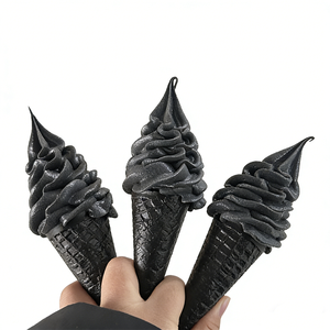 Modèle de cornet de crème glacée en plastique écologique de 17 cm, noir, adorable, en forme de noix de coco, pour décoration de café - Product Image 2