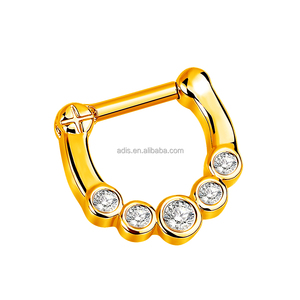 Cerrahi çelik altın Septum Clicker desen Gem basın <span class=keywords><strong>Fit</strong></span> kulak damızlık çember burun halkası