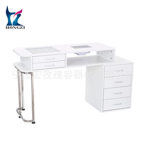 Mesa de Manicura Hongzi Blanca de Doble Capa con Colector de Polvo, 12 Compartimentos, Diseño Minimalista - Product Image 3