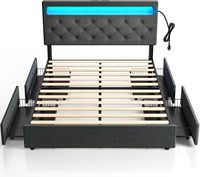 Camas LED-Bettrahmen mit Ladefunktion, Multifunktionaler Schlafzimmer-LED-Bettrahmen aus Eisen, Modernes Doppel-/Kingsize-Bett mit Stauraum für Hochzeiten