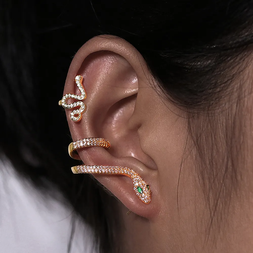 18 Karat vergoldete Schlange Clip auf Ohrringe Ohr manschette Großhandel Clip auf Ohrringe nicht durchbohrt für Frauen Mädchen Ohr Knochen Clip Ohrringe