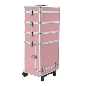 4 in 1 Professional Large Hard Aluminum Cosmetic Rolling <strong>Travel</strong> Barber <strong>Case</strong> Salon Lockable Trolley <strong>Makeup</strong> Train <strong>Case</strong> with Wheels - Product Image 2