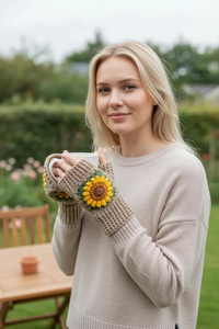 Crochet Sunflower Fingerless Gloves: Handmade <b>Granny</b> Square Hand WarmersGift Christmas <b>Gift</b> - Product Image 4