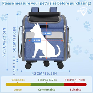 Sac de transport pour chat avec roulettes, sac à dos de transport pour animaux 3-en-1 sur roulettes, poussette de voyage pour animaux, sac à dos chariot pour chien avec maille respirante - Product Image 2