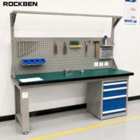 Mesa de Trabajo Antiestática ROCKBEN con 4 Cajones, Base con Gabinete para Herramientas, Mesa de Taller Industrial Electrónica Resistente ESD