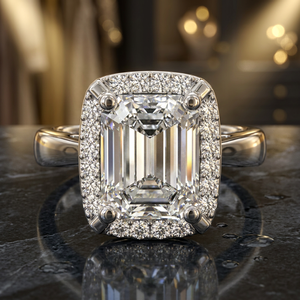 Anillo de Compromiso con Halo de Diamantes Cultivados en Laboratorio con Corte Esmeralda, Certificado por IGI, Chapado en Rodio, Oro de 10K, 14K, 18K, Plata 925, 935, Regalo - Product Image 1