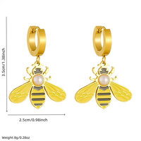 Vente en gros de boucles d'oreilles pendantes en forme d'abeille de haute qualité en acier inoxydable 316L plaqué or 14k 18k avec perles pour femmes