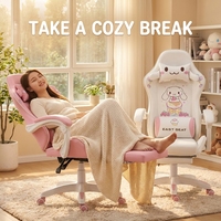 Chaise d'e-sport AOR Cartoon avec accoudoirs reliés, roulettes en PU rose, plateau composite multicouche inclinable, vente en gros d'usine