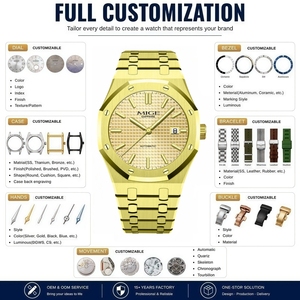 Montre mécanique dorée pour hommes, boîtier polygonal, classique, de luxe, automatique, en acier inoxydable 316L, cristal saphir, étanche - Product Image 2