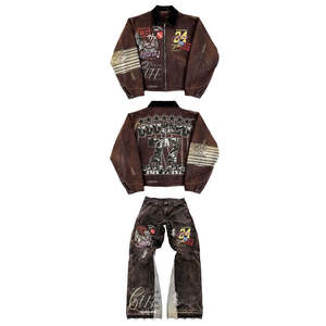 Set Giacca e <span class=keywords><strong>Jeans</strong></span> Vintage da <span class=keywords><strong>Uomo</strong></span>, Design con Ricami e Patchwork, Outfit Streetwear Retrò, Personalizzabile, Direttamente dalla Fabbrica - Product Image 6