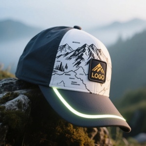 Custom Embroidery Trucker <b>Hat</b> with Sporty Style Dot and <b>Leopard</b> Pattern Color Contrast 'Snow Mountain' Letter Logo Mesh Cap - Product Image 1