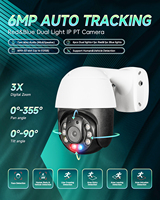 Caméra IP PTZ POE miniature avec zoom numérique 3x, alarme de lampe torche rouge et bleue, CMOS IMX335 6MP, avec audio bidirectionnel et emplacement pour carte SD