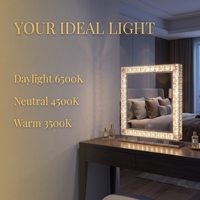 Luxury Art Deco Crystal LED Copper-Free Eco-Silver Heavy-Duty Tabletop Vanity Makeup Mirror Smart Touch Dimming Diamond Frame