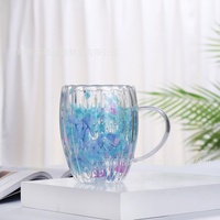 Tasse à café isotherme créative en verre à sable mouvant avec fleur naturelle, double poignée, résistante à la chaleur