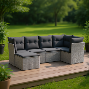 Ensemble de canapés de jardin gris 6 places en rotin, mobilier d'extérieur résistant aux intempéries, design contemporain - Product Image 2