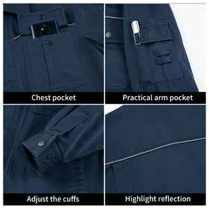 100% Cotton màu sắc tinh khiết làm việc đồng phục phù hợp với thoáng khí xây dựng làm việc Quần áo bảo hộ lao động với phản quang - Product Image 5