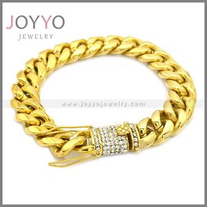 צמיד קובני מצופה זהב מלא 24 קראט 14 מ\\\"מ, ללא דהייה, נירוסטה, משובץ יהלומים מלאכותיים, בסגנון היפ הופ - Product Image 2