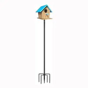 JH-Mech Metal Bird House Pole with 5 Prongs Easy to Install 109 Inch Black Wide Squirrel Baffle For Bird Feeder Pole