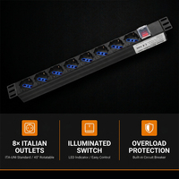 Multiprise industrielle italienne de base pour rack de serveur 19 pouces 1U 1.5U, 6/7/12 voies, prises orientées à 45 degrés, norme EIA, montage en rack