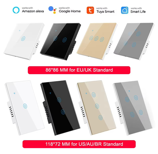Tuya WiFi Smart Switch EU UK US Alexa Google Home Tempered Glass Touch Wireless Remote Wall Switches 1 2 3 4 Gang
