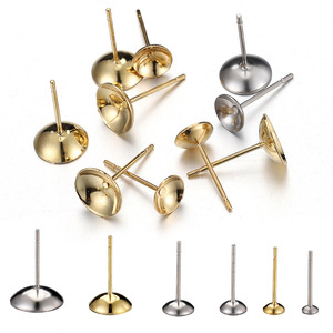Concave Pad Stud <b>Earring</b> <b>Post</b> | 18K PVD Gold Plated Stainless Steel Pearl Cup Base Pin 3mm 4mm 5mm 6mm 8mm 10mm DIY Making - Product Image 2
