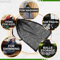 Sac de sport pliable carré noir Homey en maille avec cordon de serrage et fermeture éclair, écologique, 15x25cm, pour rangement et linge sale - Vente en gros