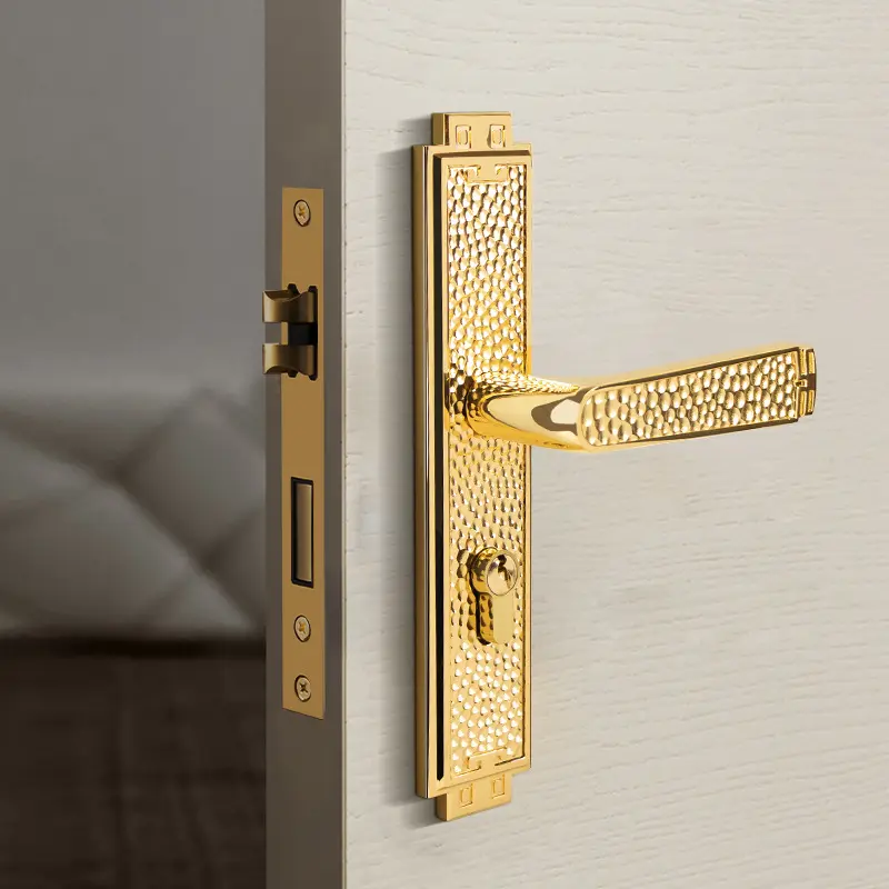 Solid gold recessed design lever interior solid wood door handles and locks all copper Bedroom Apartment security door locks