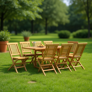 Ensemble de 8 chaises de jardin pliantes en bois de teck, mobilier d'extérieur marron, design rustique - Product Image 2
