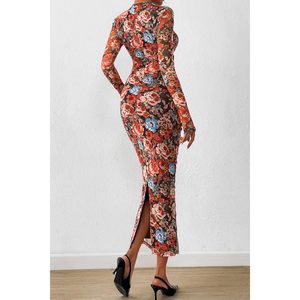 Robe longue en maille florale pour femme PRETTYGARDEN, automne 2025, manches longues, moulante, pour mariage, cocktail, soirée, bal, froncée - Product Image 6