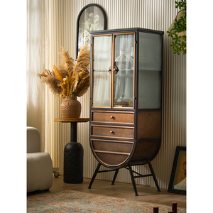 Buffet américain en verre rétro Armoire à vin Hôtel Restaurant Armoire de rangement décorative en bois massif
