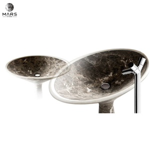 Évier de salle de bain en marbre gris naturel, vasque sur pied, Design artistique, pour salle de bain, pour cuisine - Product Image 5