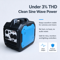 Générateur 3000 W 230 V à moins de 3 % THD, alimentation propre pour le streaming en direct, les caméras de studio et l'équipement audio