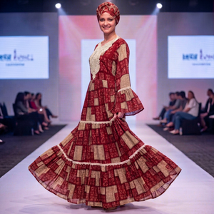 Hermoso Vestido Maxi Africano para Mujer, de Rayón, Largo hasta el Suelo, con Cuello en V Elegante, Manga Larga, Ribete de Encaje, Estilo Étnico para Fiesta - Product Image 1