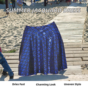 New <b>Women's</b> Summer Fashion Plain Dyed Sweet Jacquard A-Line Asymmetrical Quick Dry <b>Sundress</b> 260g - Product Image 2