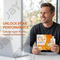 Fabricant de compléments liquides NAD+ en marque blanche, formule bien-être quotidienne liposomale en sachets orange, emballage personnalisé OEM