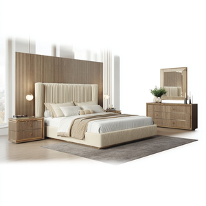 Ensemble de lit king size en bois massif confortable pour hôtel et villa 5 étoiles, design moderne, mobilier de chambre en chêne - Product Image 1