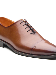 Zapatos Oxford formales de hombre con punta redonda, de cuero importado, con cordones, forro de cuero DD, plantilla de cuero Ortholite y suela de TPR. - Product Image 1