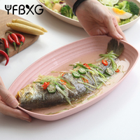 Ensemble d'assiettes ovales en paille de blé YFBXG, incassables, sans BPA, réutilisables, à nervures, 4 couleurs, pour la maison et la cuisine
