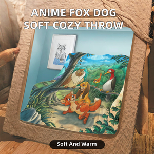 Anime Cartoon <b>Fox</b> Dog Animal Character Flannel Fleece Blanket 100% Polyester Eco-Friendly Skin-Friendly All-Season Home Decor - Product Image 2