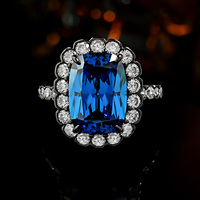 Bague en argent S925 bleu royal pour femme, sertie de diamants, style vintage, bijou de fiançailles coloré, cadeau tendance