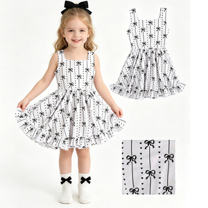 Robe d'été sans manches pour filles, motif nœuds noirs, en coton et élasthanne, style princesse, mignonne, décontractée, vente en gros, vêtements pour sœurs, collection boutique - Product Image 1