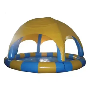 Şişme havuz ile çadır örtüsü çocuklar için ticari mavi ve sarı pvc şişme yüzme havuzu gemi hazır