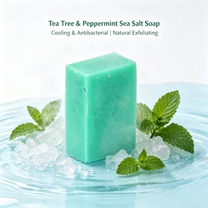 <span class=keywords><strong>Sapone</strong></span> Solido Rinfrescante al Tea Tree e Menta Piperita con Scrub al Sale Marino per Acne, Odore Corporeo ed Esfoliazione Profonda - Product Image 1