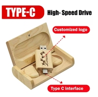 Logo personnalisé en bois USB 2.0 OTG Flash Drive 128GB Pen Drive Creative Business Gift avec 64GB Memory Stick 32GB U Disk TYPE-C