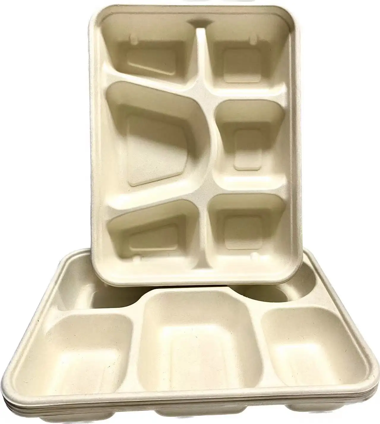 卸売バルクカスタム形状パーソナライズされたデザインロゴヘビーデューティー食品白サトウキビバガス35コンパートメントペーパーパルププレート